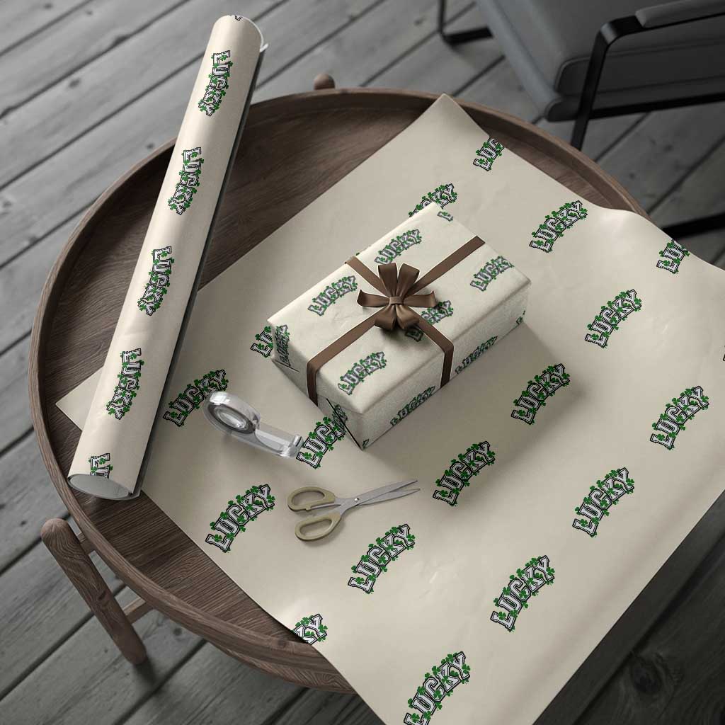 St Patricks Day Lucky Shamrock Wrapping Paper Roll Vintage Minimalist TS02 Beige Print Your Wear