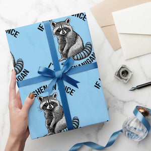 St Patricks Day Raccoon Meme Wrapping Paper Roll If I Shenan Once I'll Shenanigan TS02 Light Blue Print Your Wear