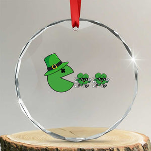 St Patricks Day Retro Gamer Eating Shamrock Lucky Gift Crystal Glass Ornament TS12 Transparent Glass 3'' Circle Print Your Wear