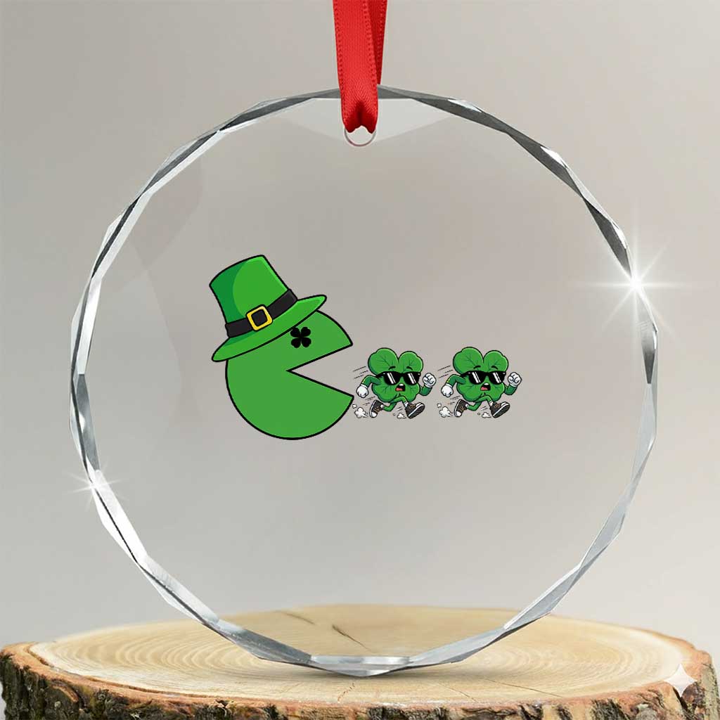 St Patricks Day Retro Gamer Eating Shamrock Lucky Gift Crystal Glass Ornament TS12 Transparent Glass 3'' Circle Print Your Wear