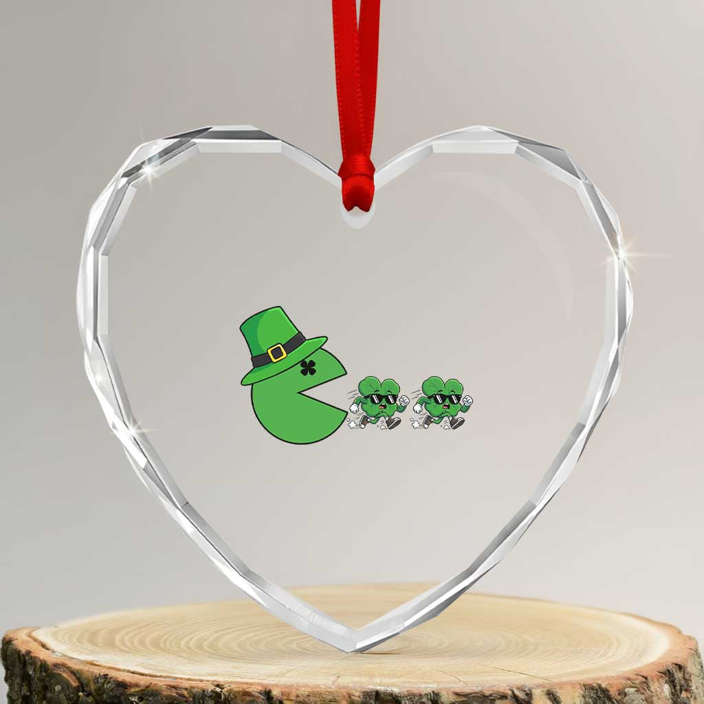 St Patricks Day Retro Gamer Eating Shamrock Lucky Gift Heart Crystal Glass Ornament TS12 Transparent Glass 3'' Heart Print Your Wear