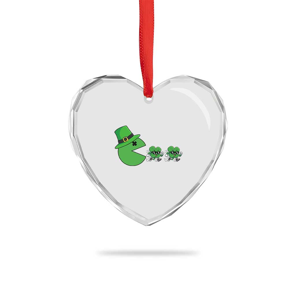St Patricks Day Retro Gamer Eating Shamrock Lucky Gift Heart Crystal Glass Ornament TS12 Print Your Wear