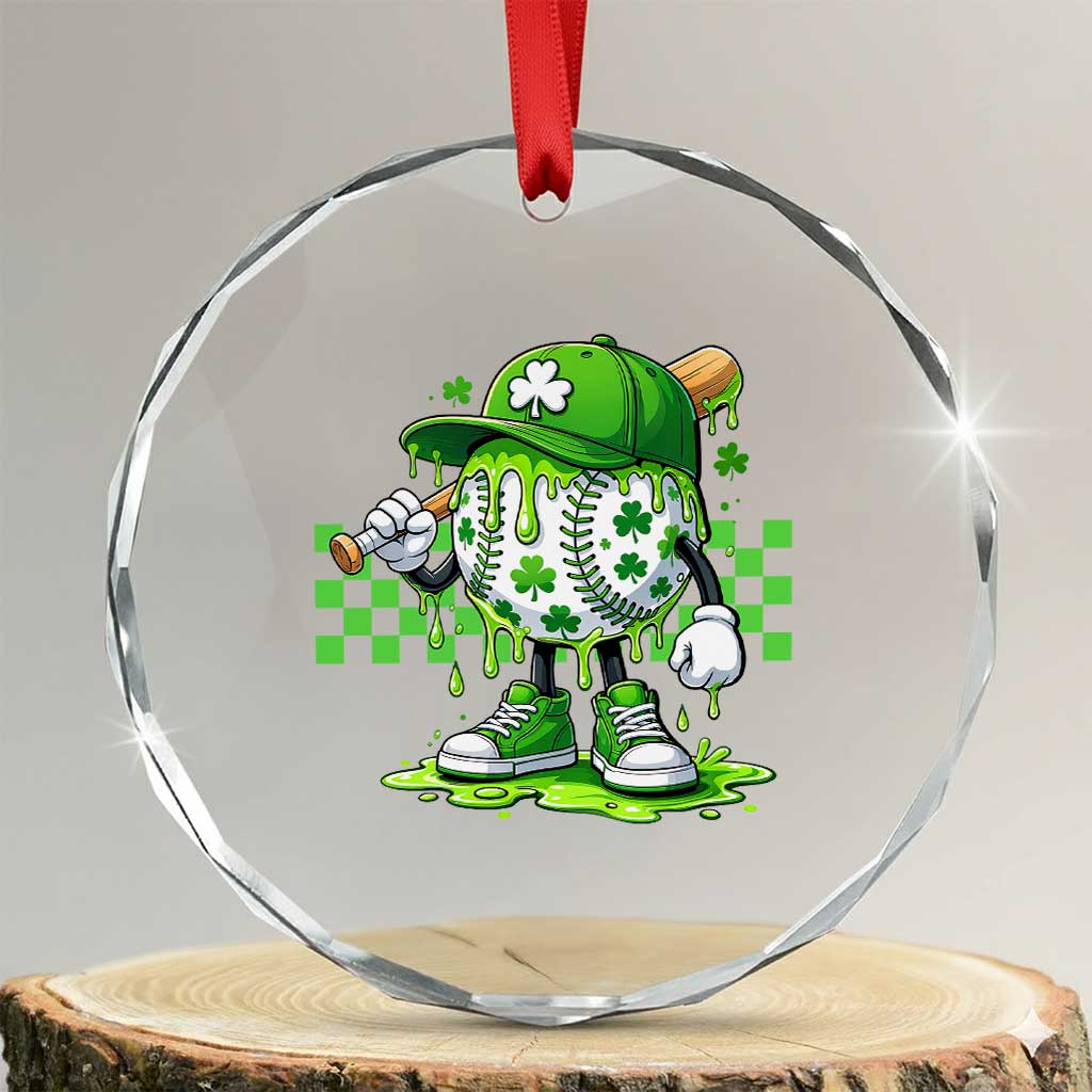 St Patricks Day Shamrock Baseball Player Gift Crystal Glass Ornament TS12 Transparent Glass 3'' Circle Print Your Wear