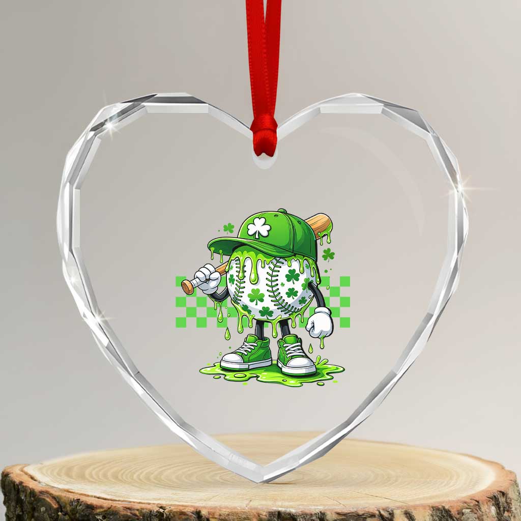 St Patricks Day Shamrock Baseball Player Gift Heart Crystal Glass Ornament TS12 Transparent Glass 3'' Heart Print Your Wear
