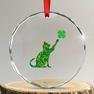 St Patricks Day Shamrock Cat Crystal Glass Ornament Saint Pattys Cats Lover TS02 Transparent Glass 3'' Circle Print Your Wear