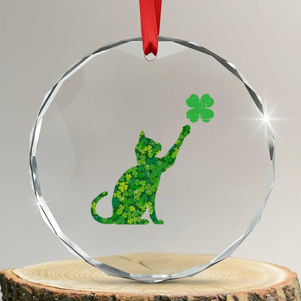 St Patricks Day Shamrock Cat Crystal Glass Ornament Saint Pattys Cats Lover TS02 Transparent Glass 3'' Circle Print Your Wear