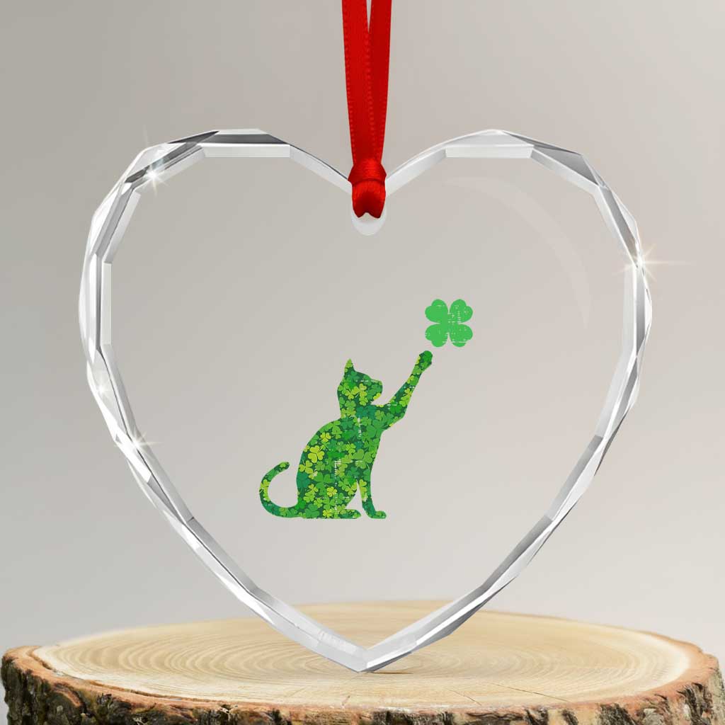 St Patricks Day Shamrock Cat Heart Crystal Glass Ornament Saint Pattys Cats Lover TS02 Transparent Glass 3'' Heart Print Your Wear