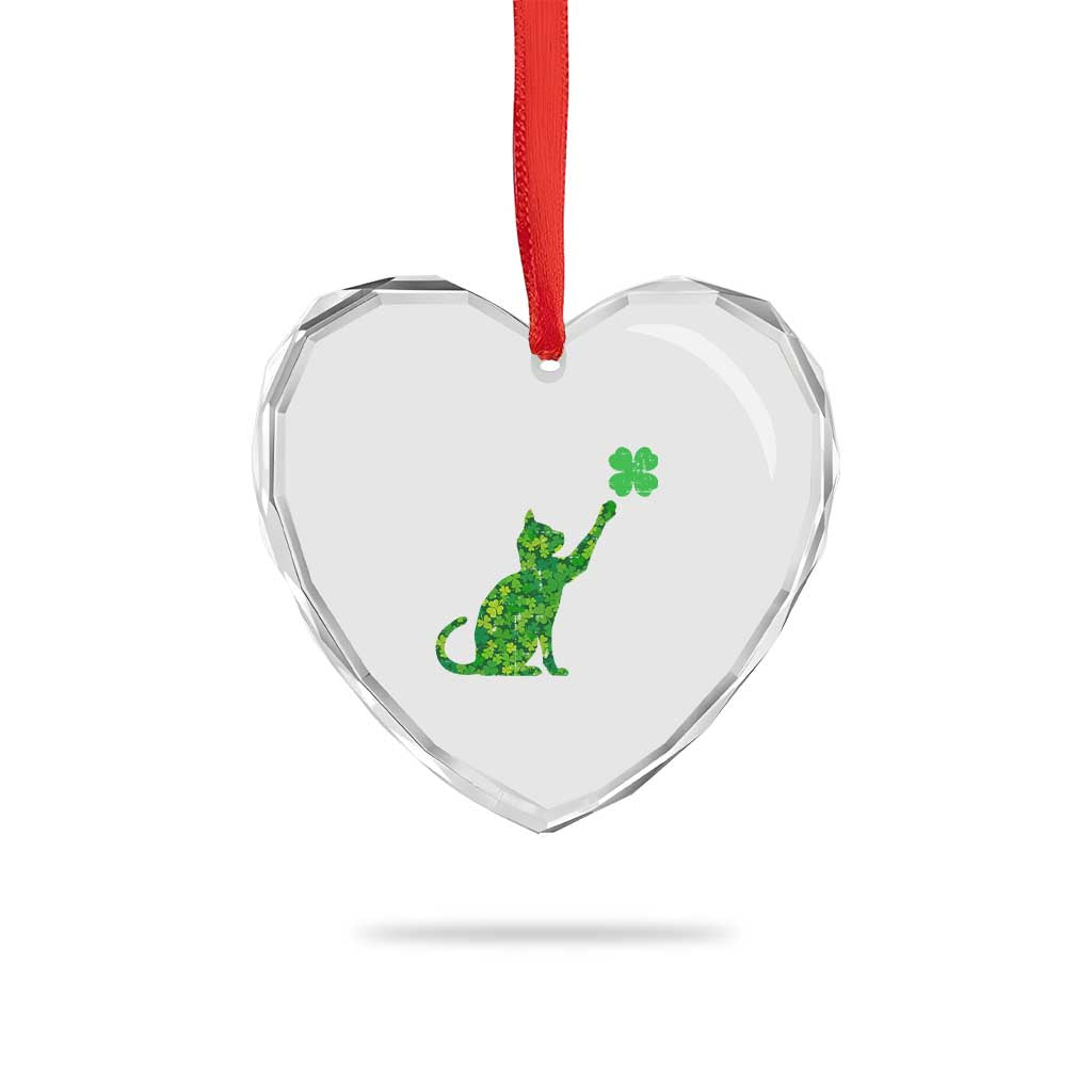 St Patricks Day Shamrock Cat Heart Crystal Glass Ornament Saint Pattys Cats Lover TS02 Print Your Wear