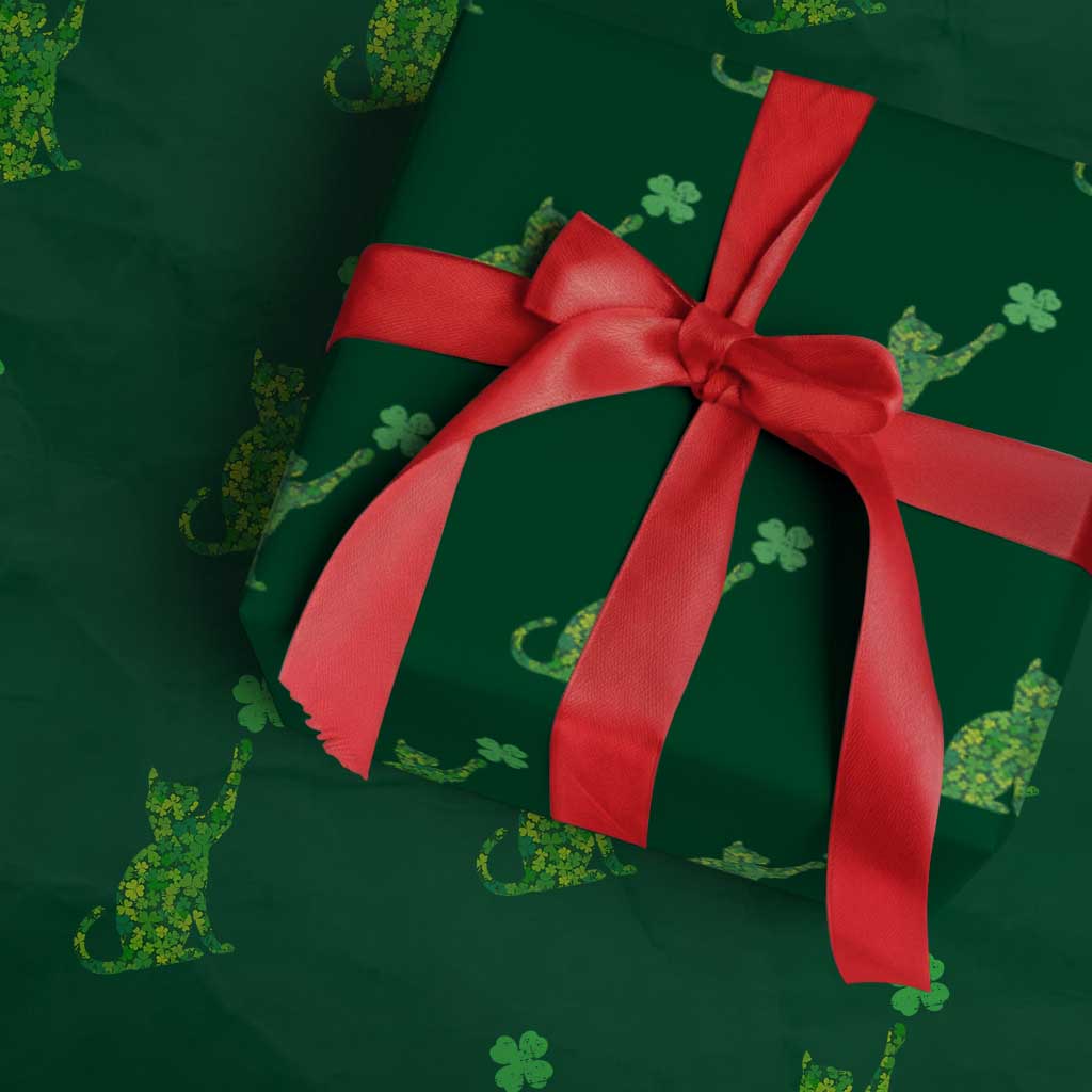 St Patricks Day Shamrock Cat Wrapping Paper Roll Saint Pattys Cats Lover TS02 Green Print Your Wear