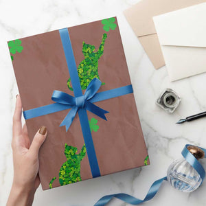 St Patricks Day Shamrock Cat Wrapping Paper Roll Saint Pattys Cats Lover TS02 Mocha Print Your Wear