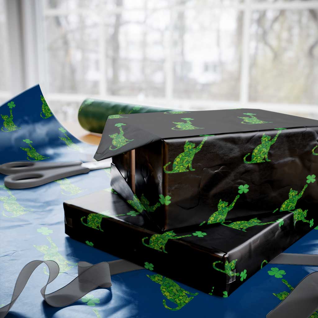 St Patricks Day Shamrock Cat Wrapping Paper Roll Saint Pattys Cats Lover TS02 Black Print Your Wear