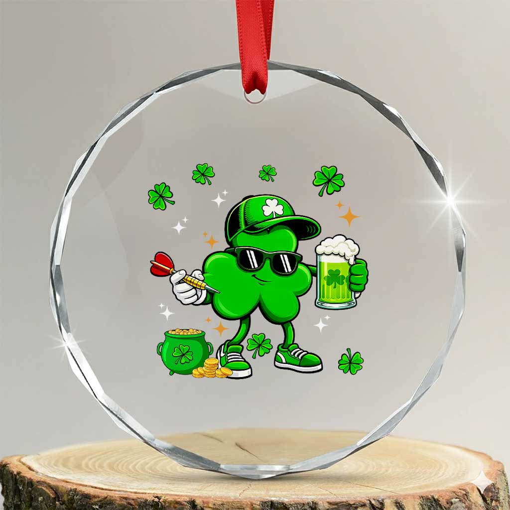 St Patricks Day Shamrock Darts And Beer Lover Gift Crystal Glass Ornament TS12 Transparent Glass 3'' Circle Print Your Wear