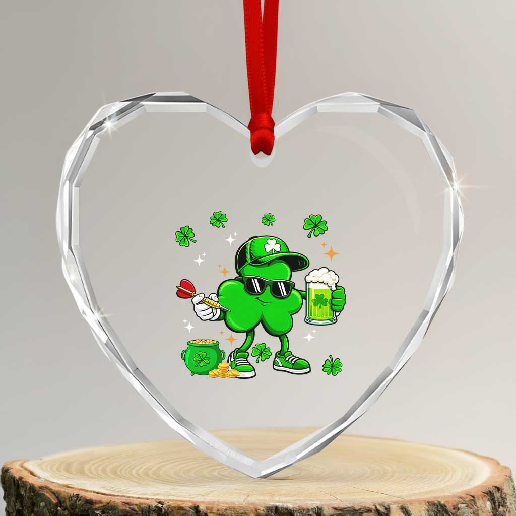 St Patricks Day Shamrock Darts And Beer Lover Gift Heart Crystal Glass Ornament TS12 Transparent Glass 3'' Heart Print Your Wear