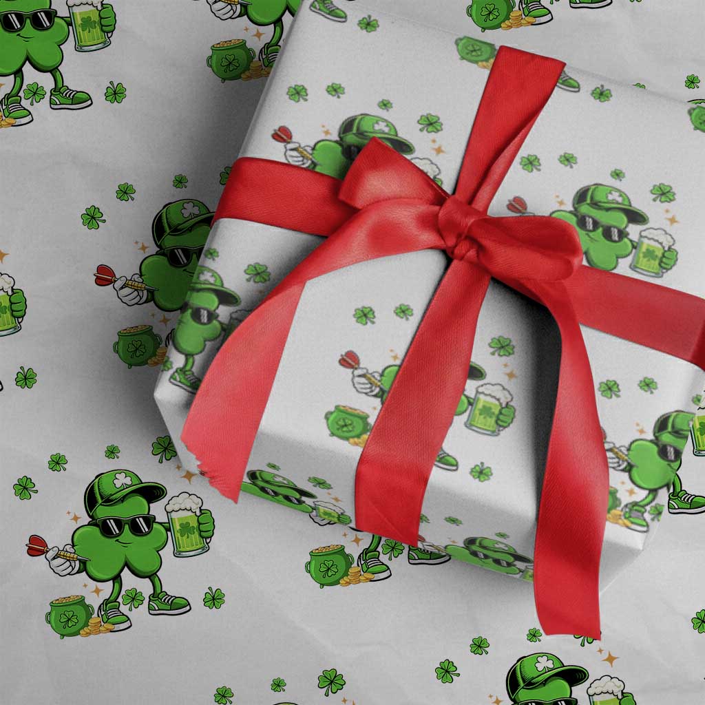 St Patricks Day Shamrock Darts And Beer Lover Gift Wrapping Paper Roll TS12 White Print Your Wear