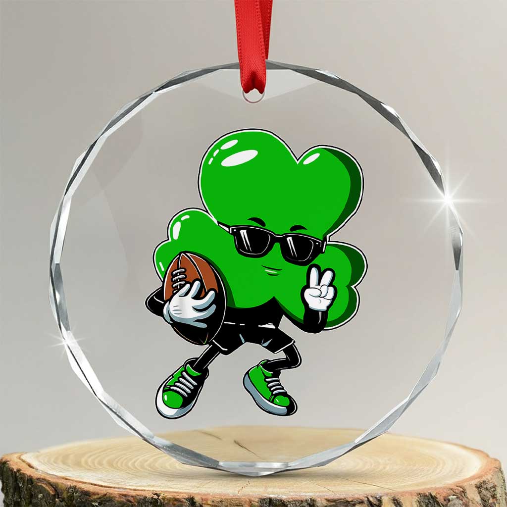 St Patricks Day Shamrock Playing Football Crystal Glass Ornament Cute Gift for Sports Lovers TS02 Transparent Glass 3'' Circle Print Your Wear