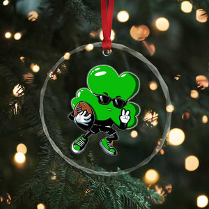 St Patricks Day Shamrock Playing Football Crystal Glass Ornament Cute Gift for Sports Lovers - Print Your Wear