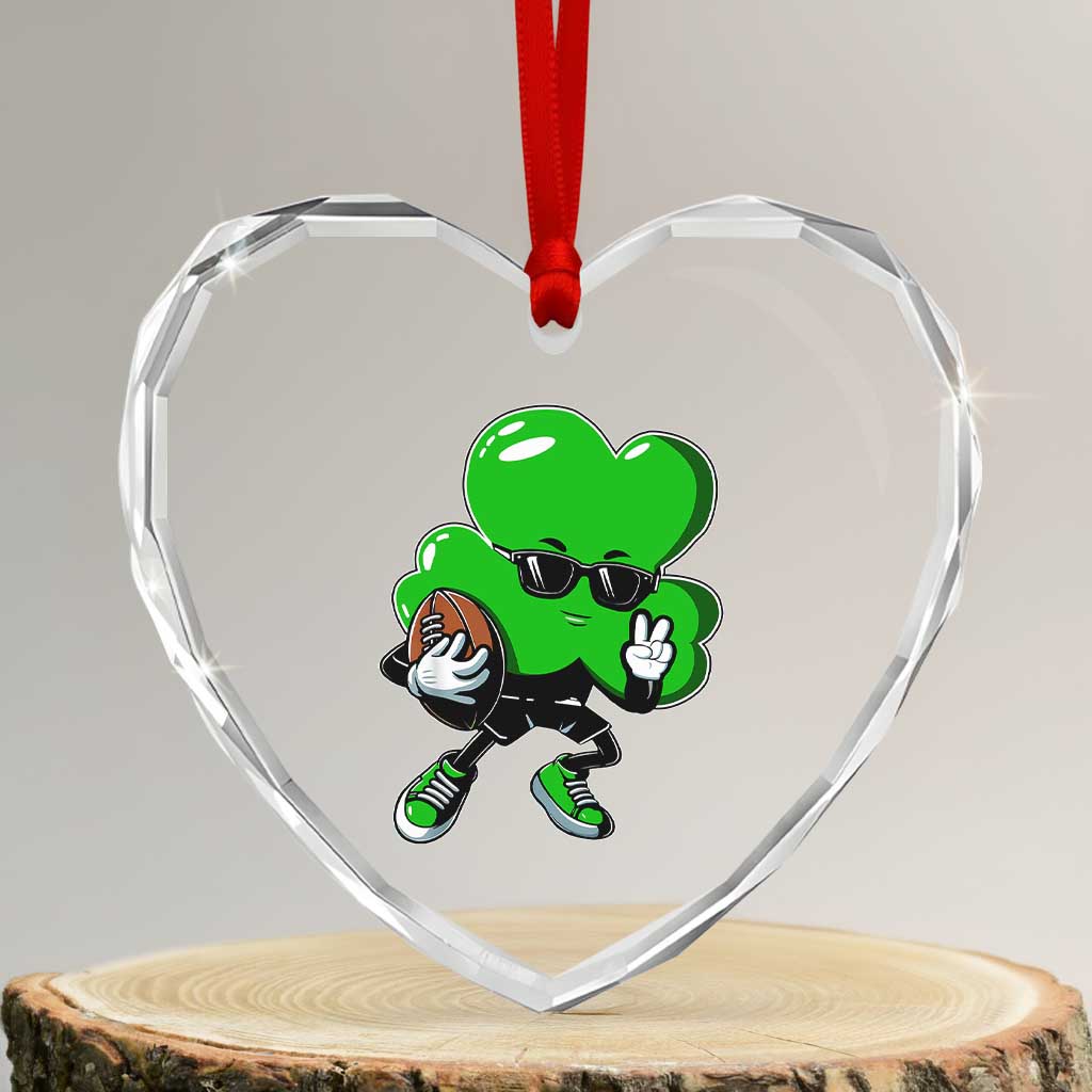 St Patricks Day Shamrock Playing Football Heart Crystal Glass Ornament Cute Gift for Sports Lovers TS02 Transparent Glass 3'' Heart Print Your Wear