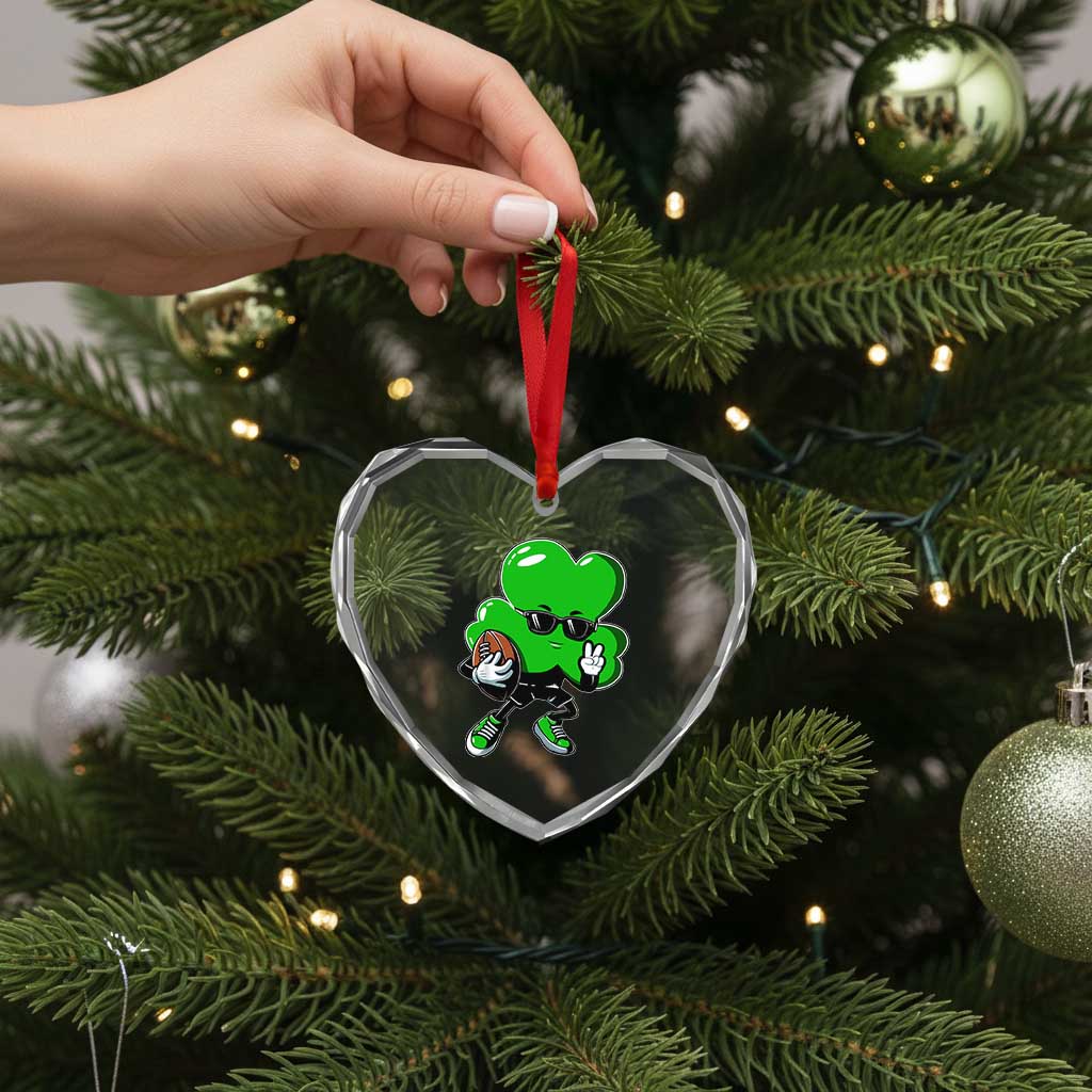 St Patricks Day Shamrock Playing Football Heart Crystal Glass Ornament Cute Gift for Sports Lovers TS02 Print Your Wear