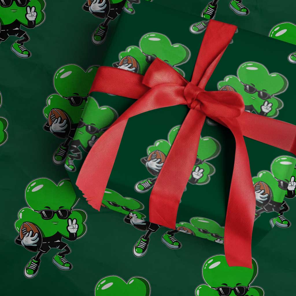 St Patricks Day Shamrock Playing Football Wrapping Paper Roll Cute Gift for Sports Lovers TS02 Green Print Your Wear