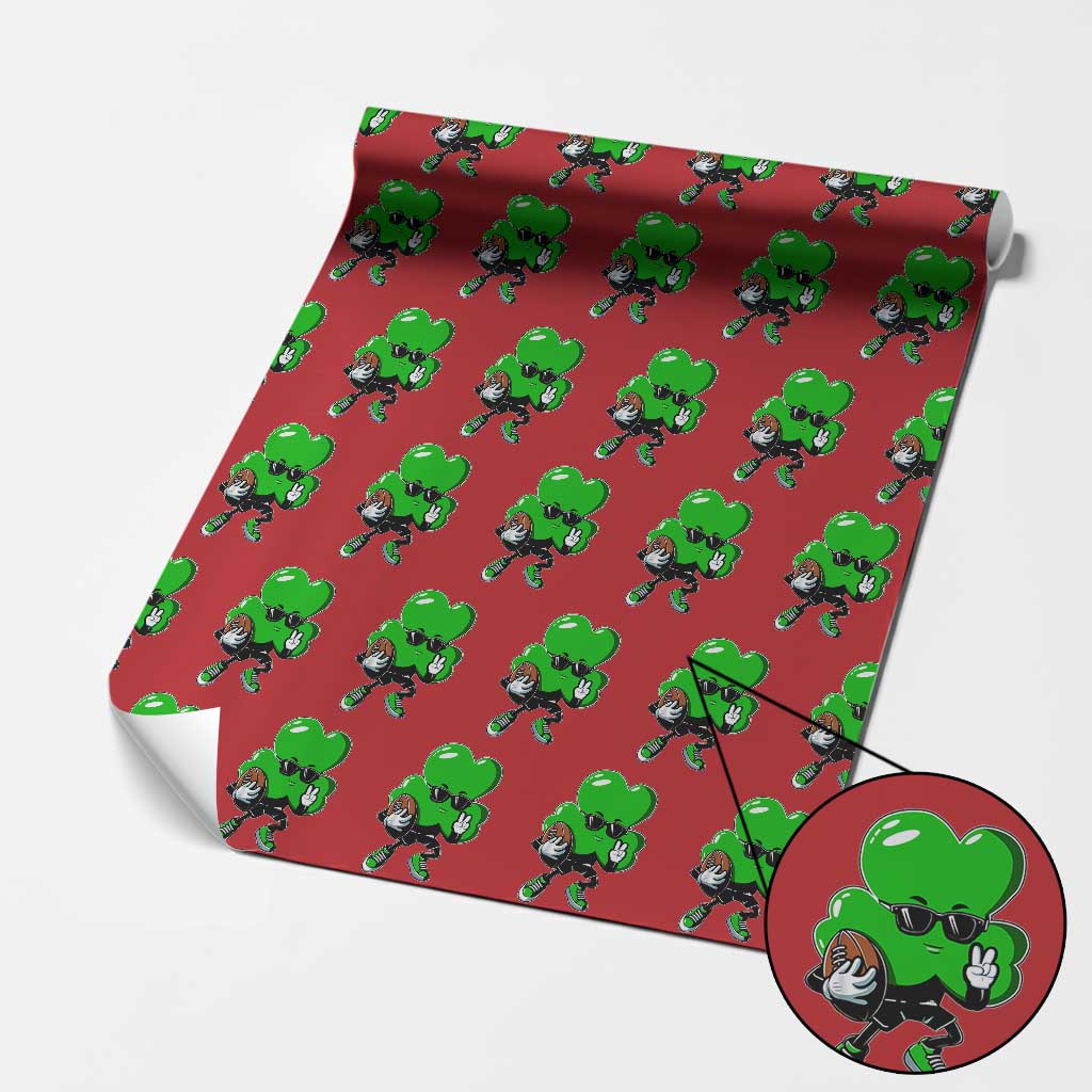 St Patricks Day Shamrock Playing Football Wrapping Paper Roll Cute Gift for Sports Lovers TS02 Red Print Your Wear