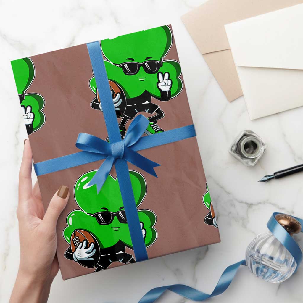 St Patricks Day Shamrock Playing Football Wrapping Paper Roll Cute Gift for Sports Lovers TS02 Mocha Print Your Wear