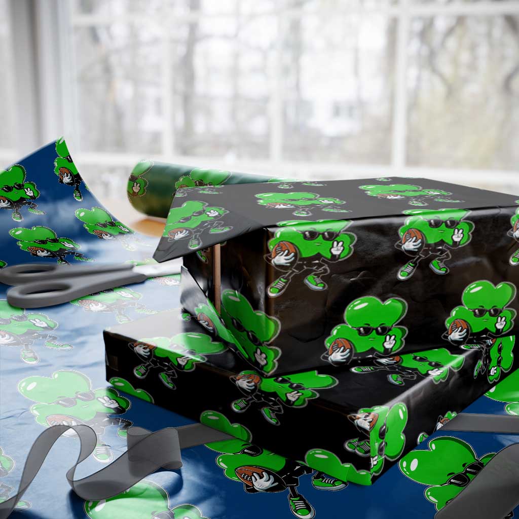 St Patricks Day Shamrock Playing Football Wrapping Paper Roll Cute Gift for Sports Lovers TS02 Black Print Your Wear