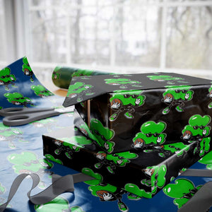 St Patricks Day Shamrock Playing Football Wrapping Paper Roll Cute Gift for Sports Lovers TS02 Black Print Your Wear