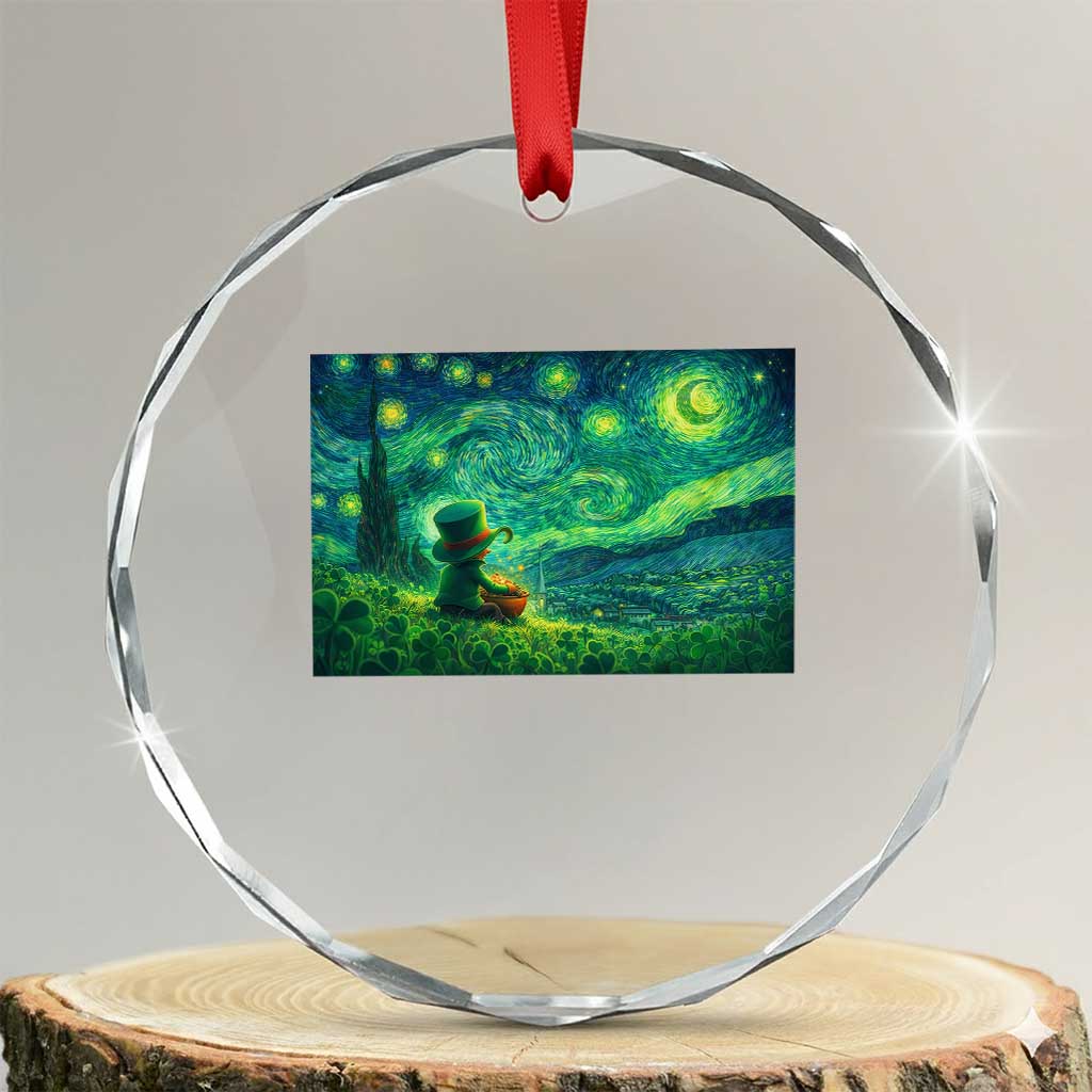 St Patricks Day Starry Night Leprechaun Shamrock Van Gogh Crystal Glass Ornament TS14 Transparent Glass 3'' Circle Print Your Wear