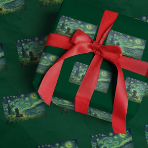 St Patricks Day Starry Night Leprechaun Shamrock Van Gogh Wrapping Paper Roll TS14 Green Print Your Wear