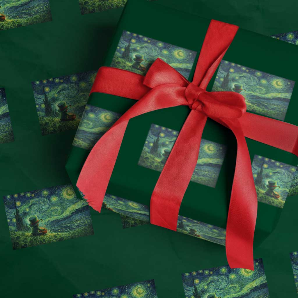 St Patricks Day Starry Night Leprechaun Shamrock Van Gogh Wrapping Paper Roll TS14 Green Print Your Wear