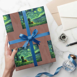 St Patricks Day Starry Night Leprechaun Shamrock Van Gogh Wrapping Paper Roll TS14 Mocha Print Your Wear