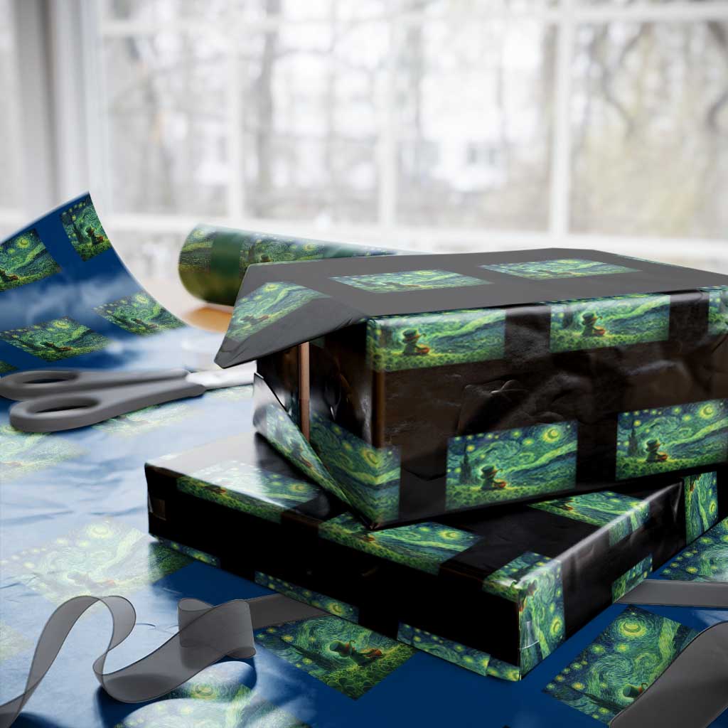 St Patricks Day Starry Night Leprechaun Shamrock Van Gogh Wrapping Paper Roll TS14 Black Print Your Wear
