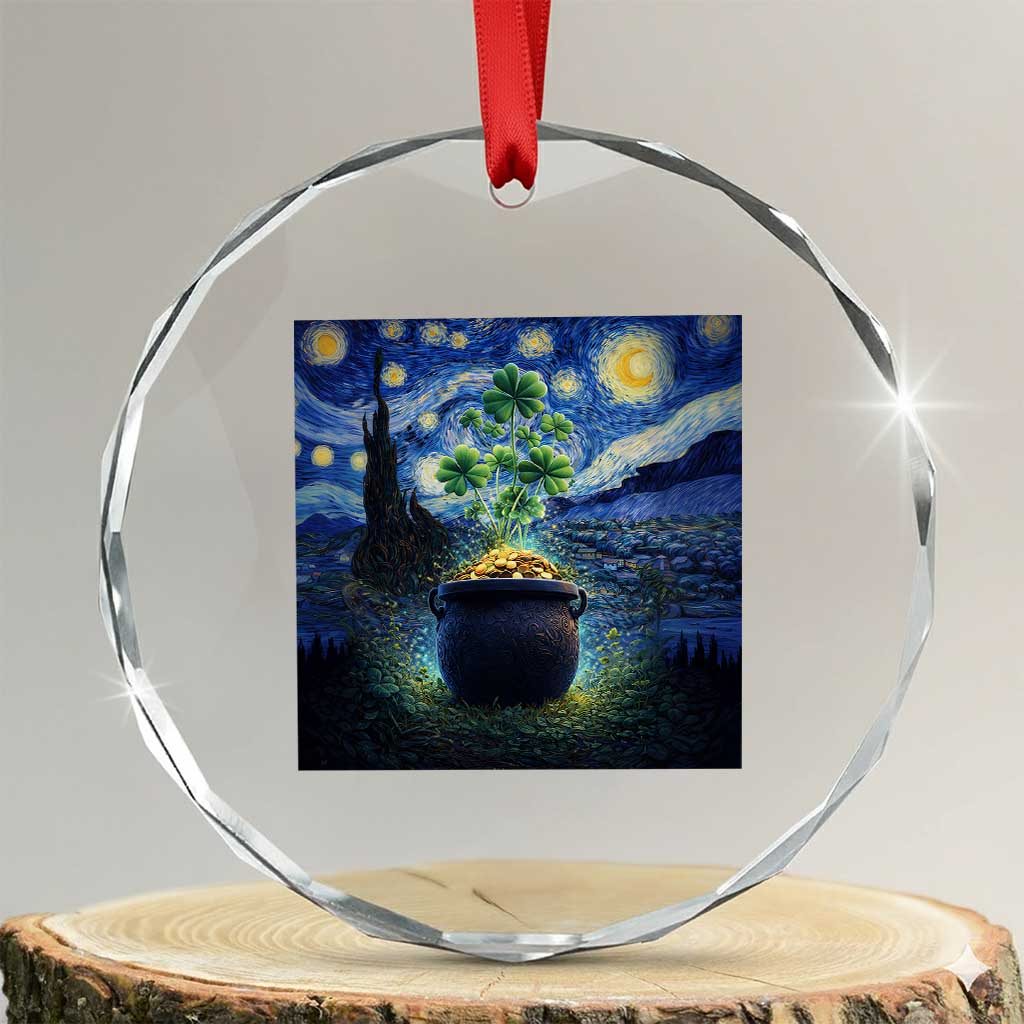 St Patricks Day Starry Night Shamrock Van Gogh Art Crystal Glass Ornament TS14 Transparent Glass 3'' Circle Print Your Wear