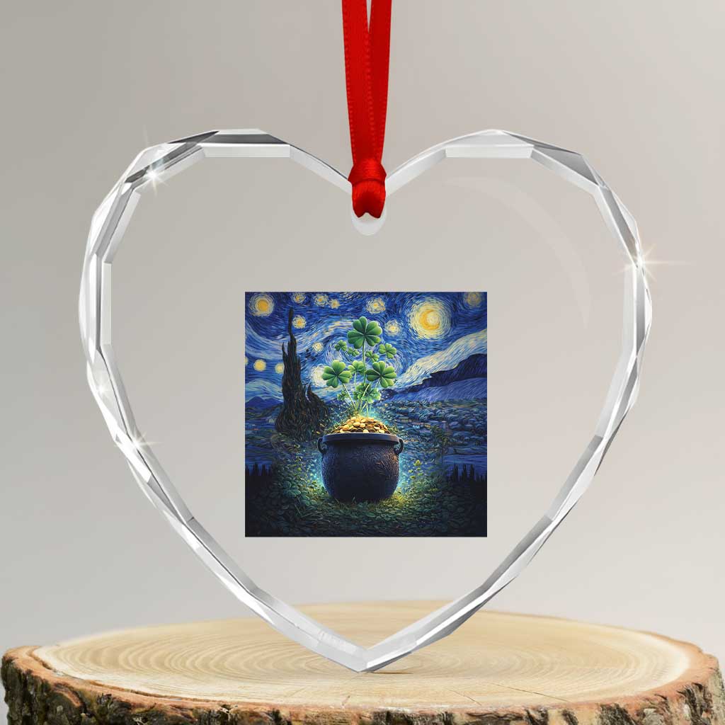 St Patricks Day Starry Night Shamrock Van Gogh Art Heart Crystal Glass Ornament TS14 Transparent Glass 3'' Heart Print Your Wear
