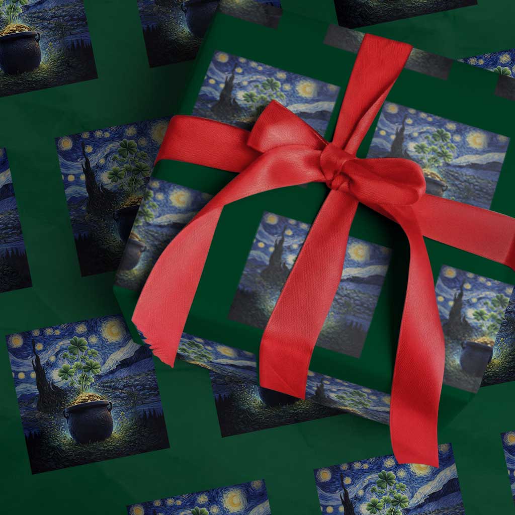 St Patricks Day Starry Night Shamrock Van Gogh Art Wrapping Paper Roll TS14 Green Print Your Wear