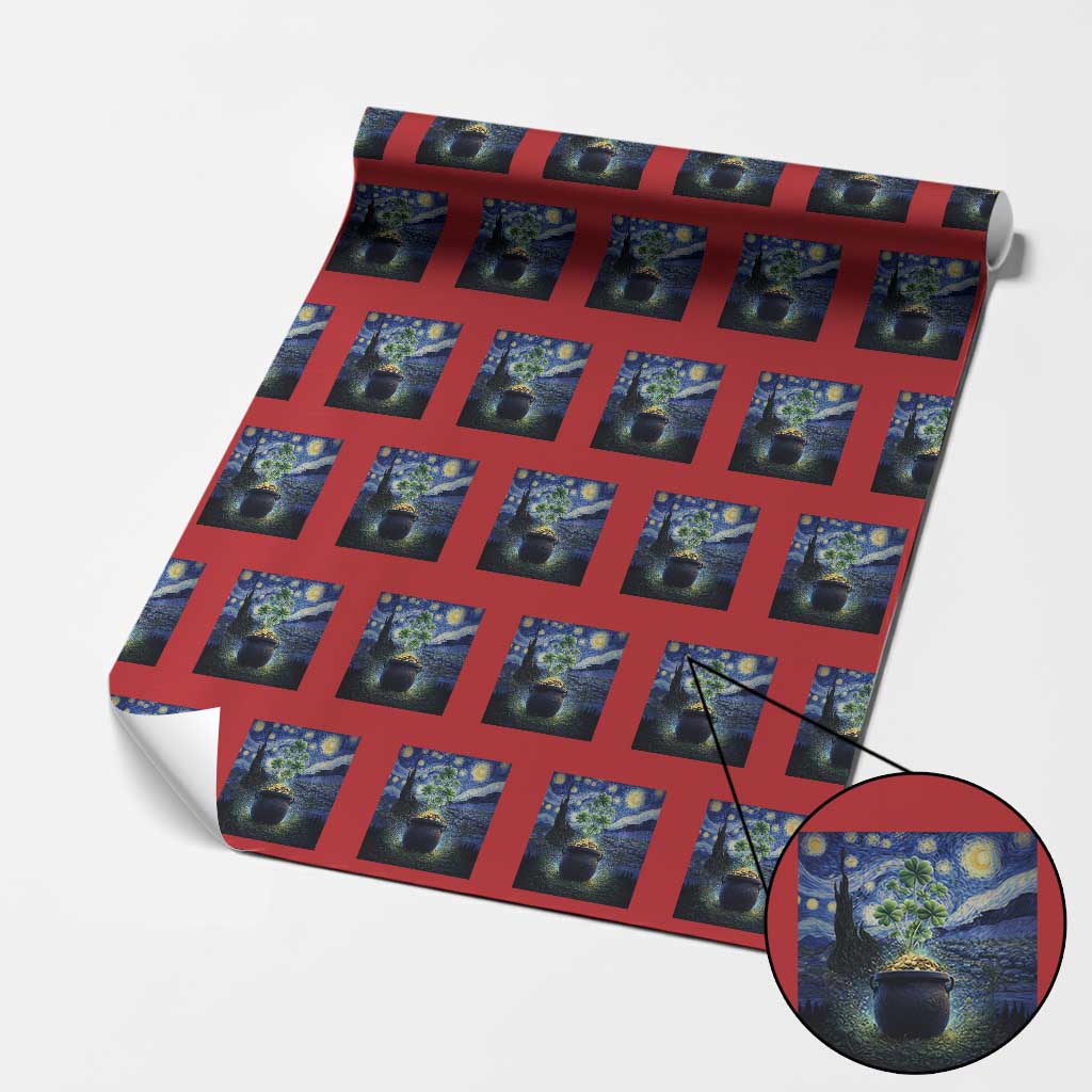 St Patricks Day Starry Night Shamrock Van Gogh Art Wrapping Paper Roll TS14 Red Print Your Wear