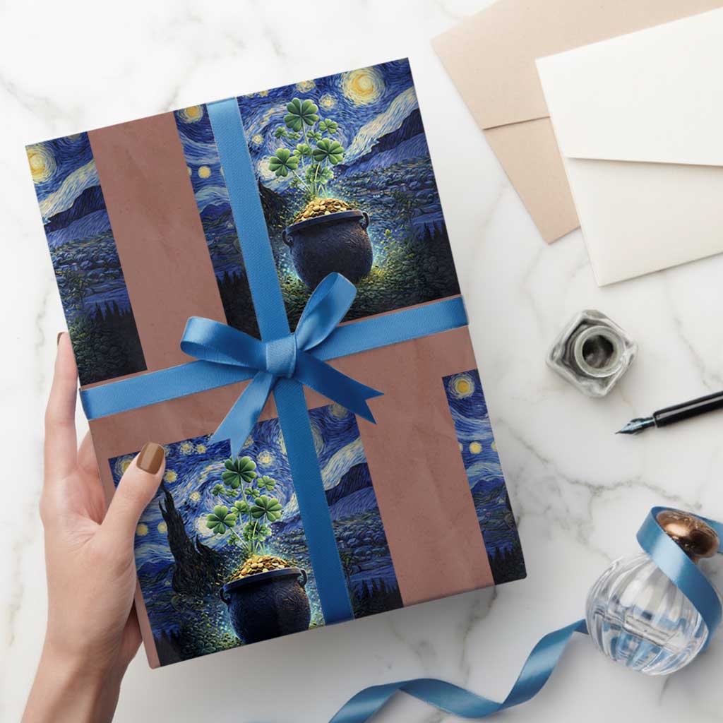 St Patricks Day Starry Night Shamrock Van Gogh Art Wrapping Paper Roll TS14 Mocha Print Your Wear