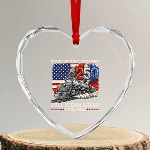 Stainless American Spirit Full Steam Ahead Heart Crystal Glass Ornament 250 Years Freedom Semiquincentennial Steam Locomotive
