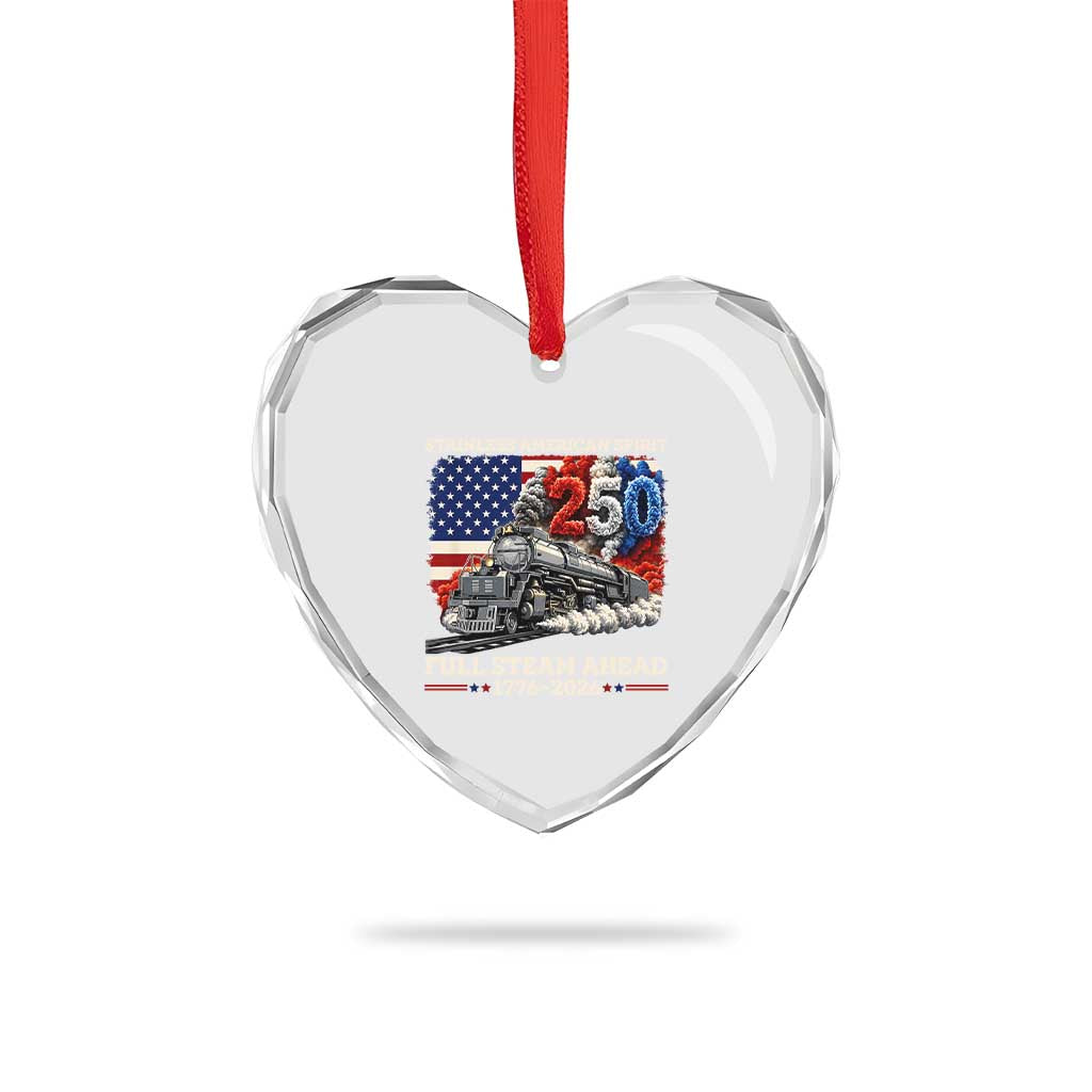Stainless American Spirit Full Steam Ahead Heart Crystal Glass Ornament 250 Years Freedom Semiquincentennial Steam Locomotive
