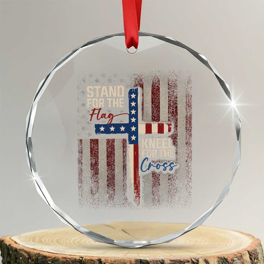 Stand For The Flag Kneel For The Cross Crystal Glass Ornament Patriotic Faith Vintage American Flag