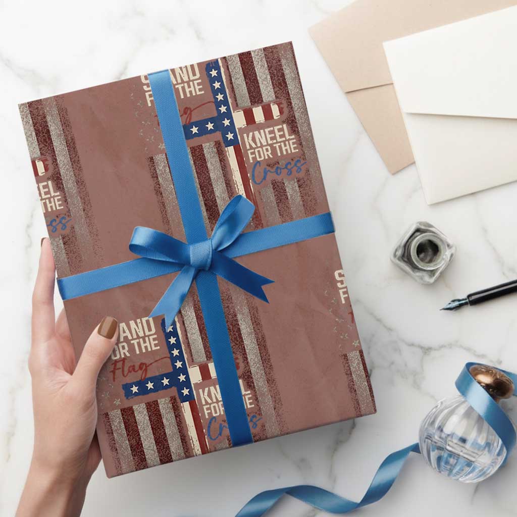 Stand For The Flag Kneel For The Cross Wrapping Paper Roll Patriotic Faith Vintage American Flag