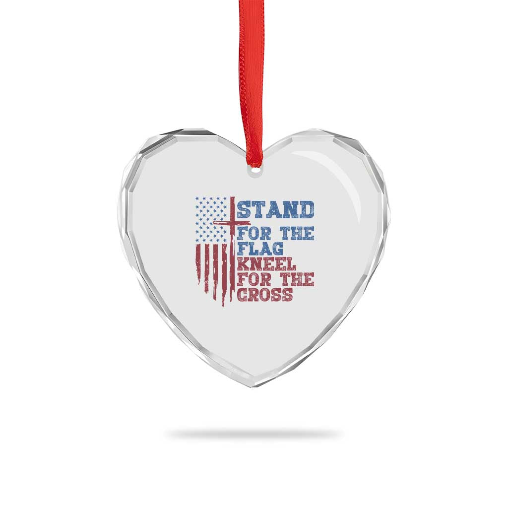 Stand For The Flag Kneel For The Cross Heart Crystal Glass Ornament Cross US Flag American Patriotic Christian Faith 4th of July TS10 Print Your Wear