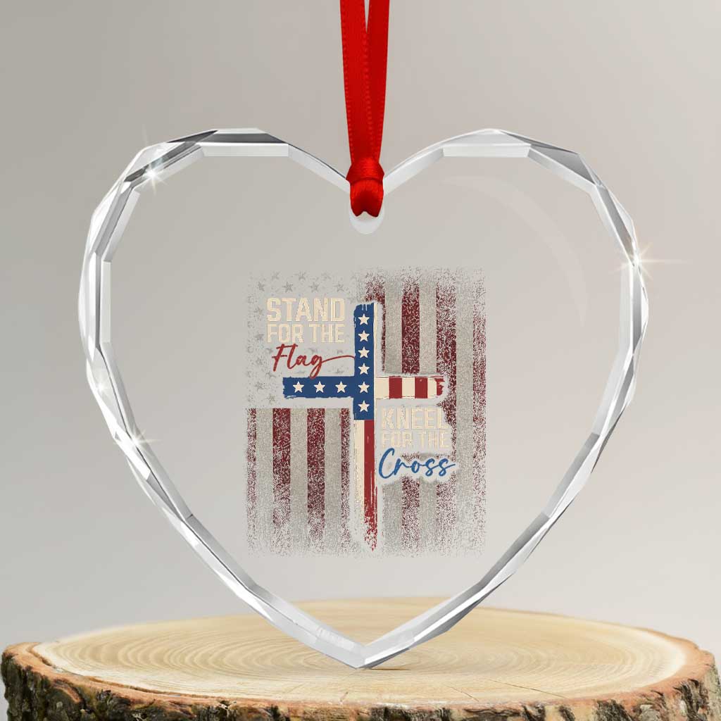 Stand For The Flag Kneel For The Cross Heart Crystal Glass Ornament Patriotic Faith Vintage American Flag TS11 Transparent Glass 3'' Heart Print Your Wear