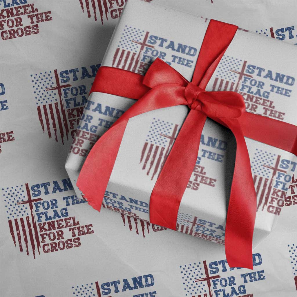 Stand For The Flag Kneel For The Cross Wrapping Paper Roll Cross US Flag American Patriotic Christian Faith 4th of July TS10 White Print Your Wear