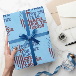 Stand For The Flag Kneel For The Cross Wrapping Paper Roll Cross US Flag American Patriotic Christian Faith 4th of July TS10 Light Blue Print Your Wear