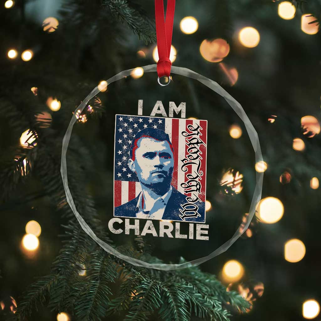 Stand With Charlie Crystal Glass Ornament Patriotic Free Speech We The People American Flag Graphic TS02 Print Your Wear