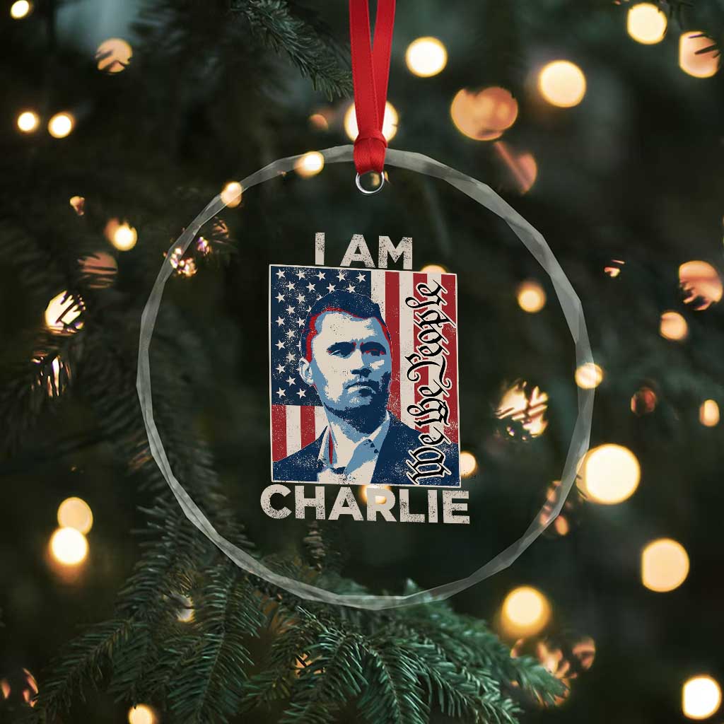 Stand With Charlie Crystal Glass Ornament Patriotic Free Speech We The People American Flag Graphic TS02 Print Your Wear