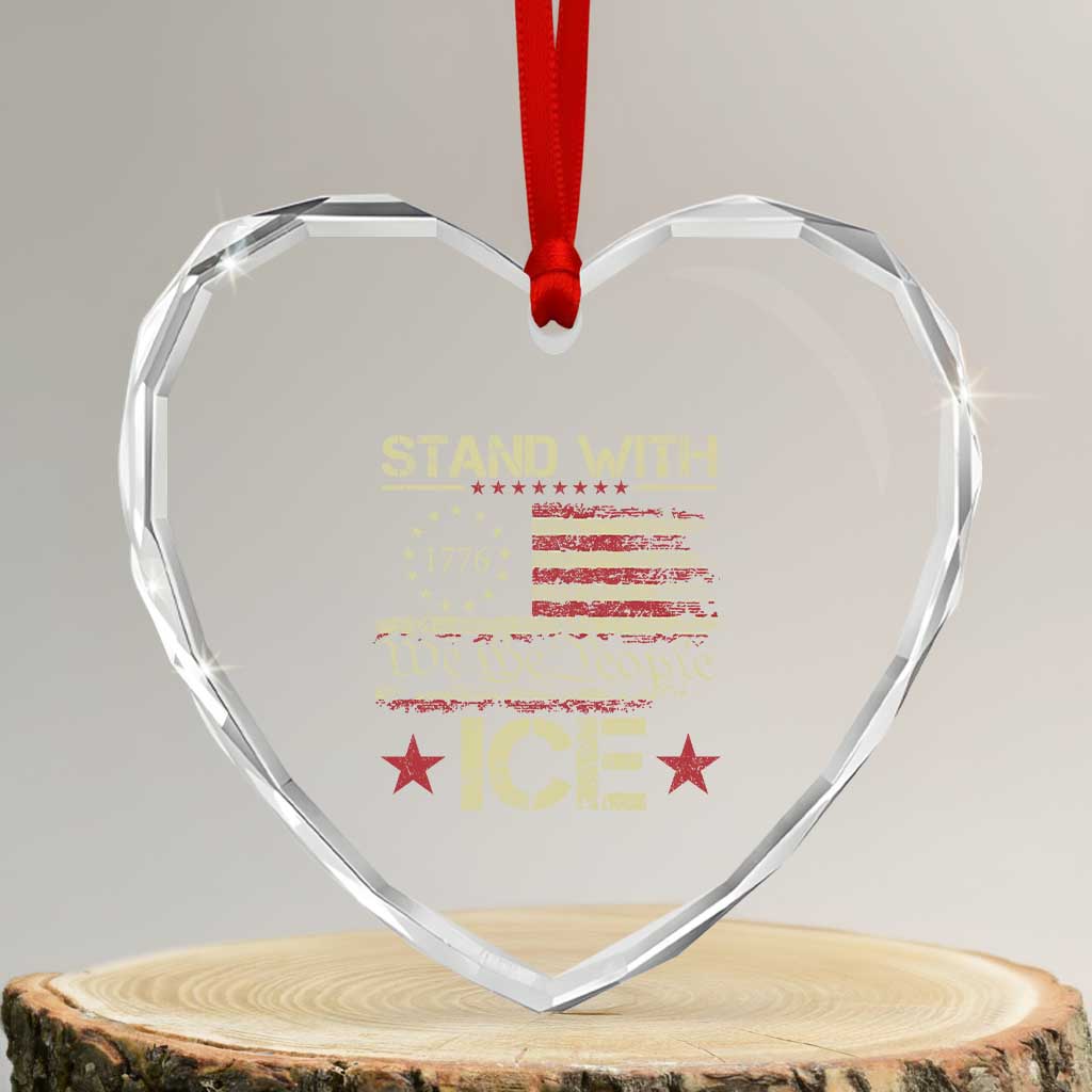 Stand With Ice Heart Crystal Glass Ornament Immigration Officers American Flag Border Patrol TS11 Transparent Glass 3'' Heart Print Your Wear
