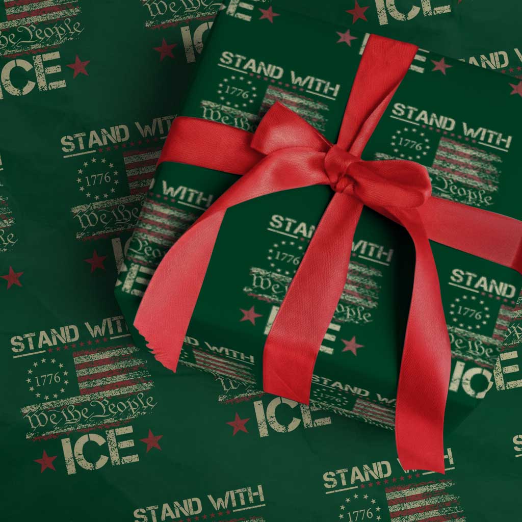 Stand With Ice Wrapping Paper Roll Immigration Officers American Flag Border Patrol TS11 Green Print Your Wear