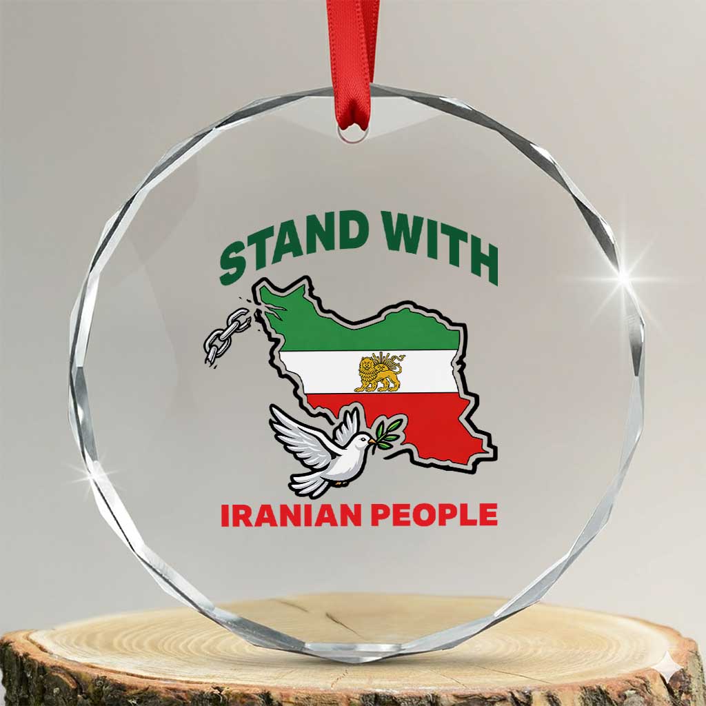 Stand With Iranian People Peace Dove Crystal Glass Ornament Iran Map Flag Freedom Human Rights Support TS02 Transparent Glass 3'' Circle Print Your Wear